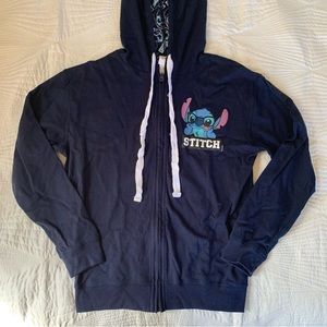 DISNEY Stitch Nerd with Glasses and Silly Face Dark Blue Navy Sweatshirt Hoodie